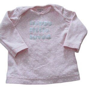 Carters Pullover T Shirt Girls Size 6M Pink Long Sleeve Happy Little Loved Heart